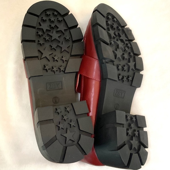 ZBY Chunky Rhinestone Platform Burgundy Loafer Y2K Slip On Lug Sole Dressy Shoes - Picture 9 of 10